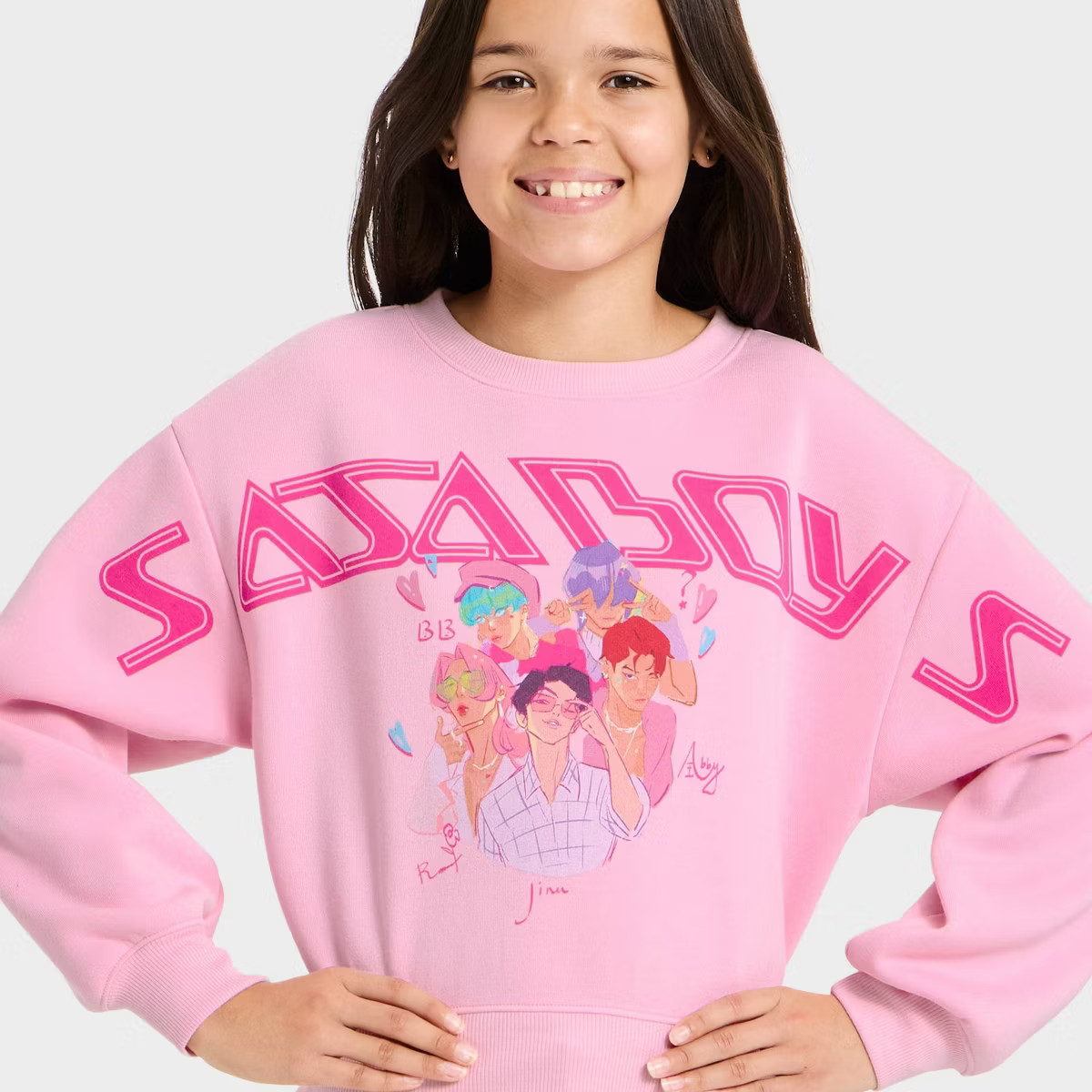 Girls' KPop Demon Hunters 'Saja Boys' Graphic Pullover Sweatshirt - Light Pink | Target