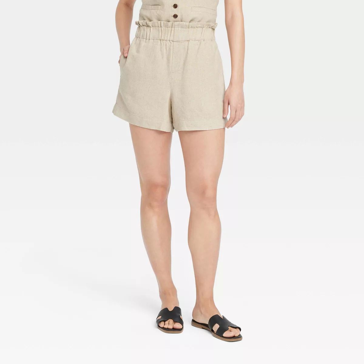 Women's High-Rise Linen Pull-On Shorts - A New Day™ Tan S | Target
