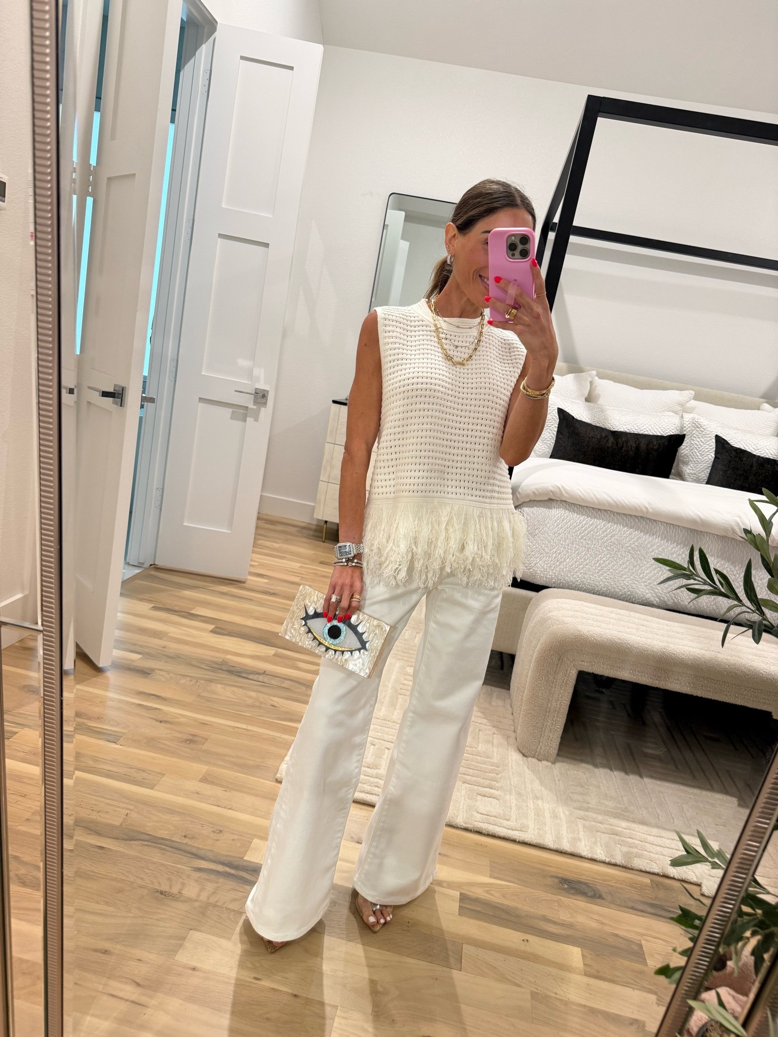 I love this white fringe  top from Amazon. It looks so high-end wearing smaller size with petite  white wide leggings.

#LTKPetite #LTKootd