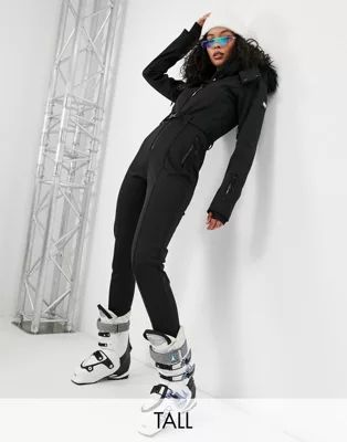 ASOS 4505 Tall ski fitted belted ski suit with faux fur hood | ASOS (Global)