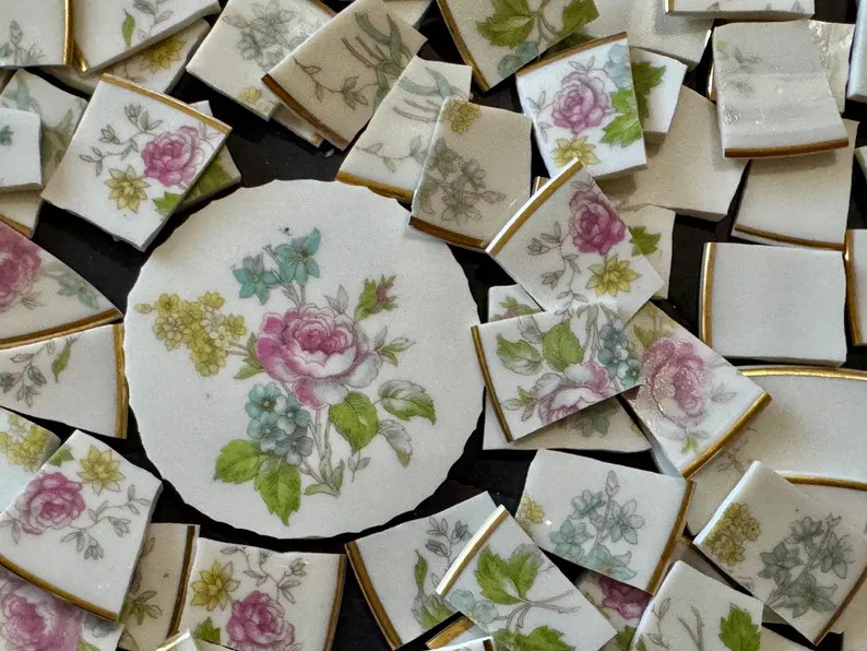 110 Vintage Haviland Roses Floral Flowers 1 Hand Cut Focal Border Pink Yellow- China Mosaic Tiles... | Etsy (US)