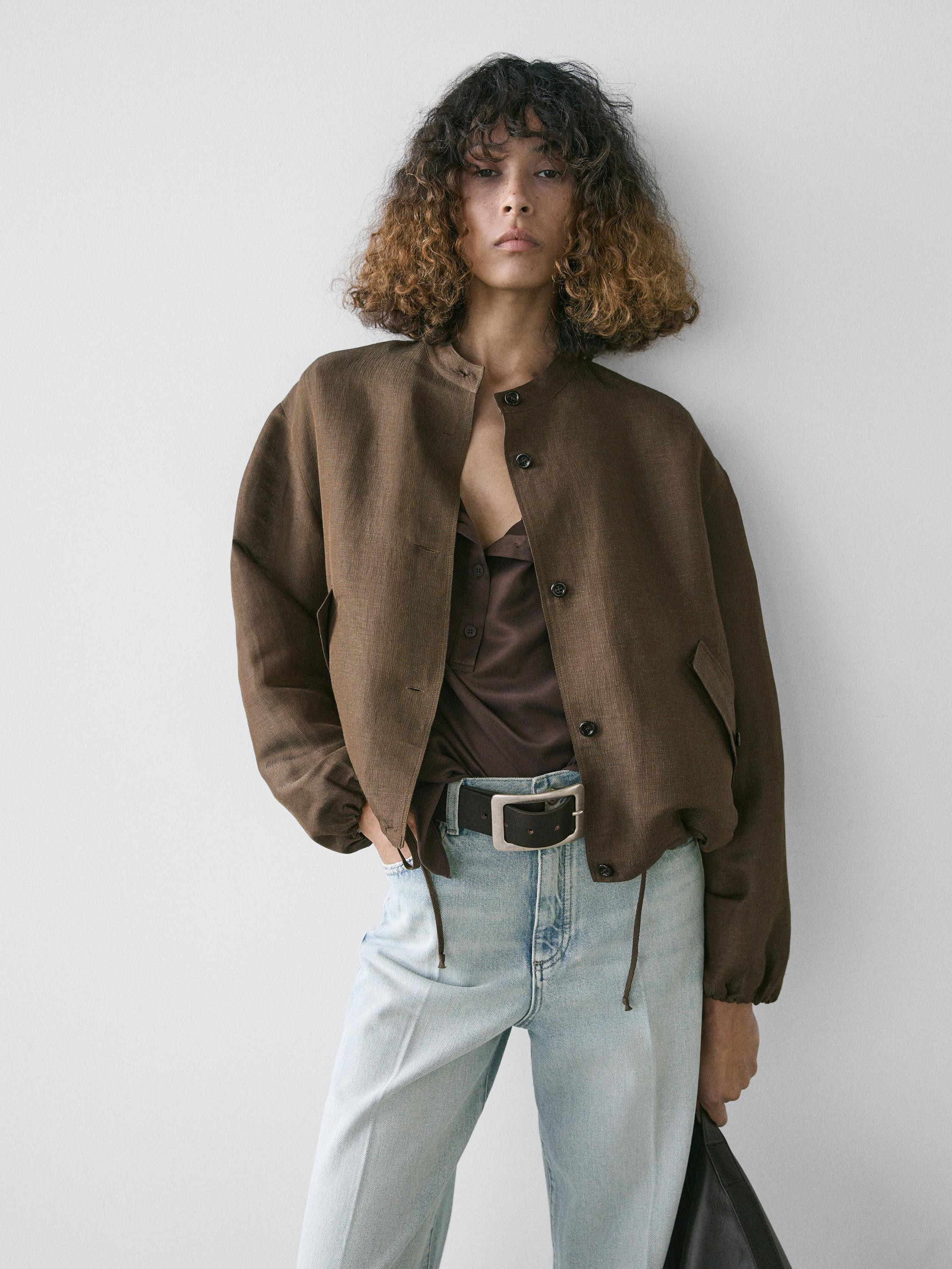 Linen and silk bomber jacket | Massimo Dutti US