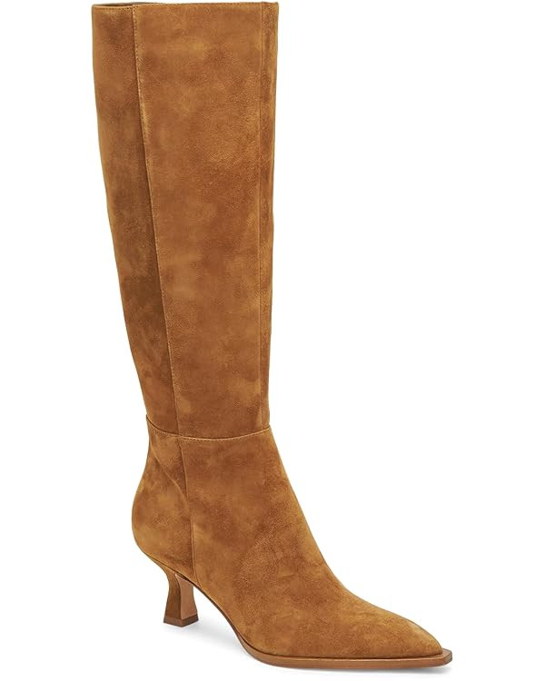Coutgo Womens Knee High Boots Kitten Low Heel Pointed Toe Tall Boots Side Zipper Winter Dress Sho... | Amazon (US)