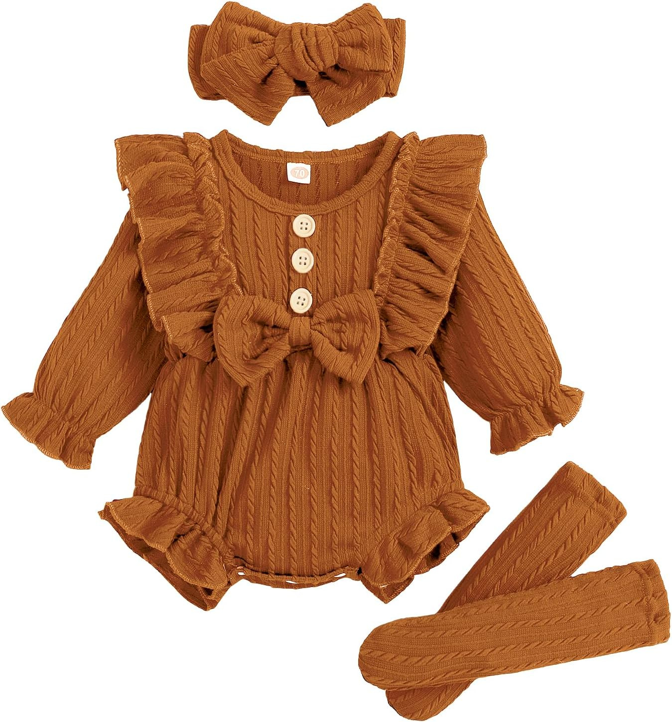 Giraropa Baby Girl Outfits Smocked Bubble Romper Jumpsuit Long Sleeve Bodysuit Cute Newborn Infant Fall Winter Clothes | Amazon (US)