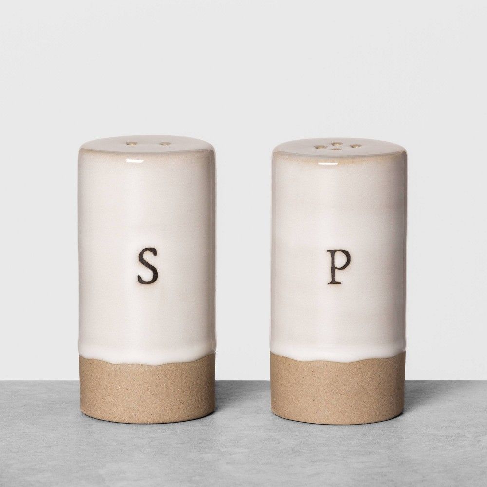 2pc Glazed Stoneware Salt and Pepper Shakers Cream/Natural - Hearth & Hand with Magnolia | Target