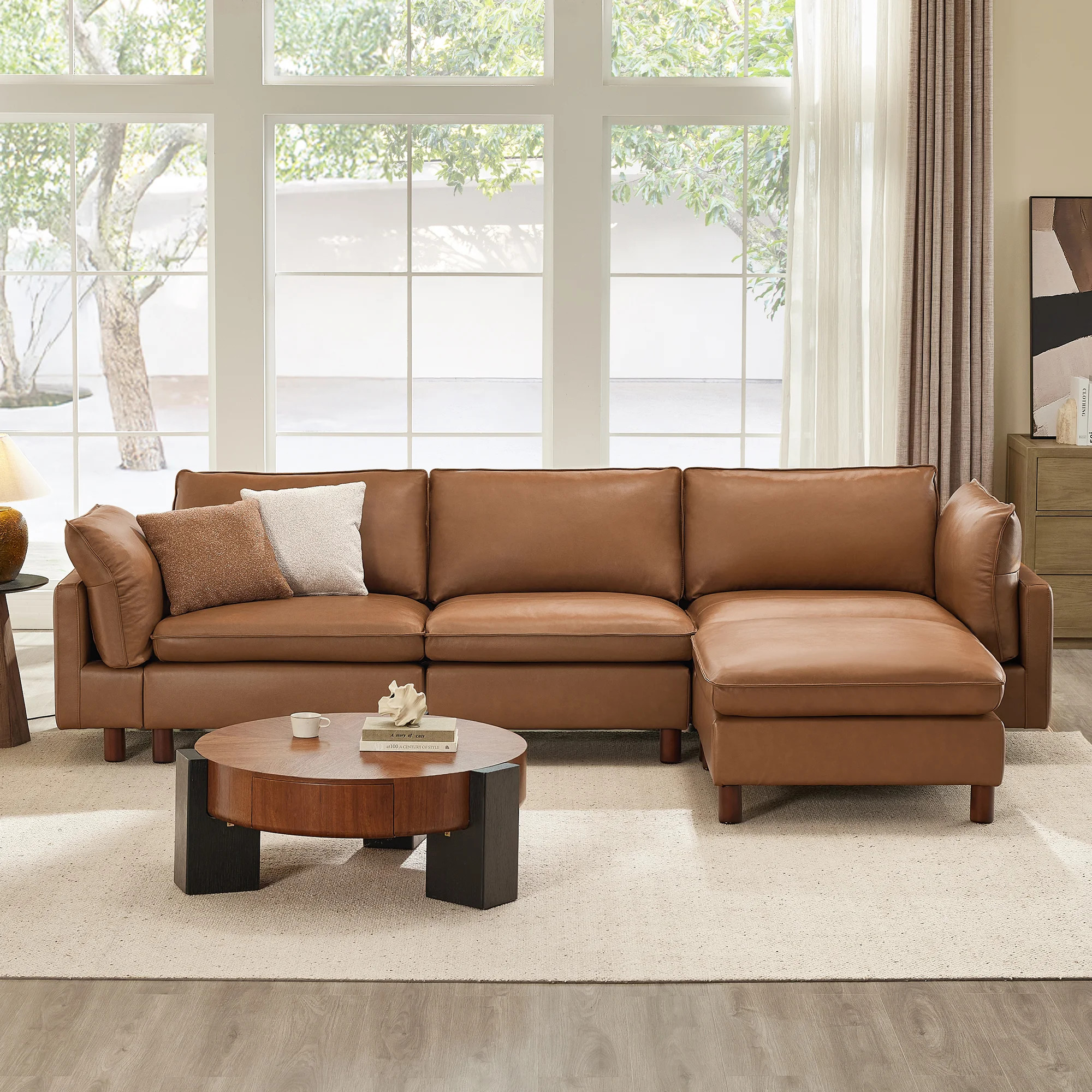 Solena 126.8" W 4-Piece Genuine Leather Modular Sofa With Base | Wayfair North America