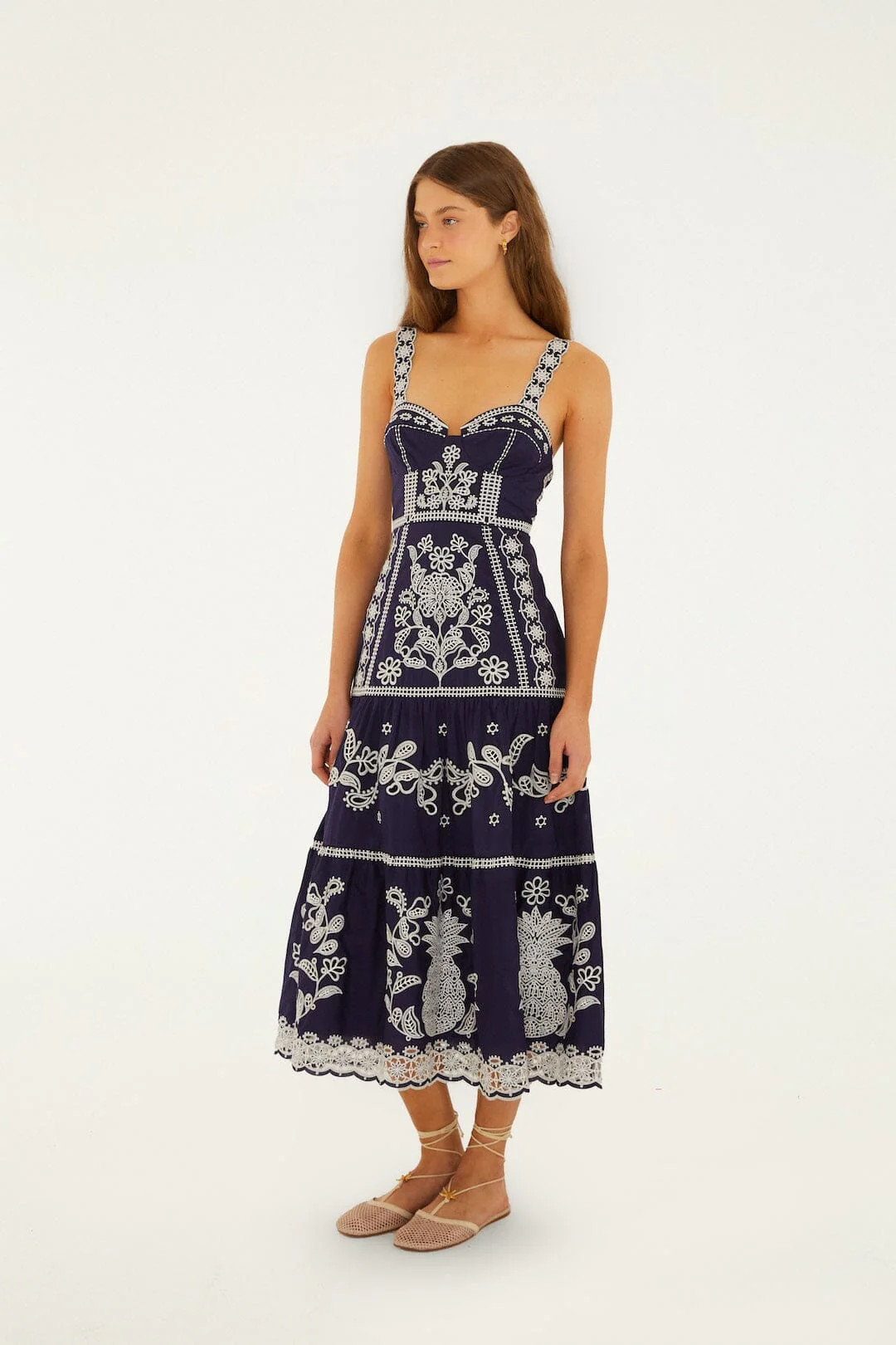Blue Richelieu Embroidered Organic Cotton Midi Dress | FARM Rio | FarmRio (US)
