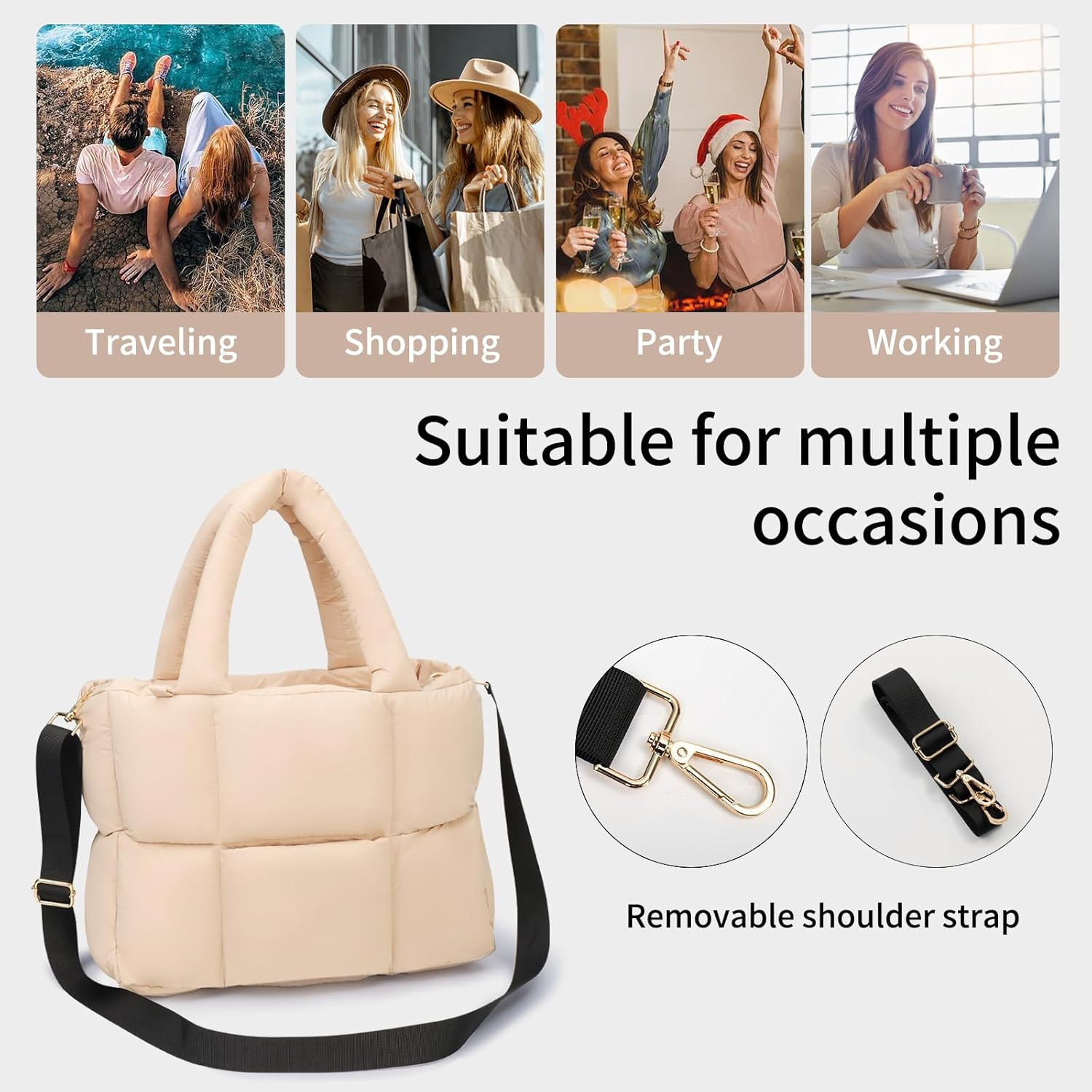 women large puffer purse puffy tote bags dupes light weight handmade nylon bag woven shoulder han... | Amazon (US)