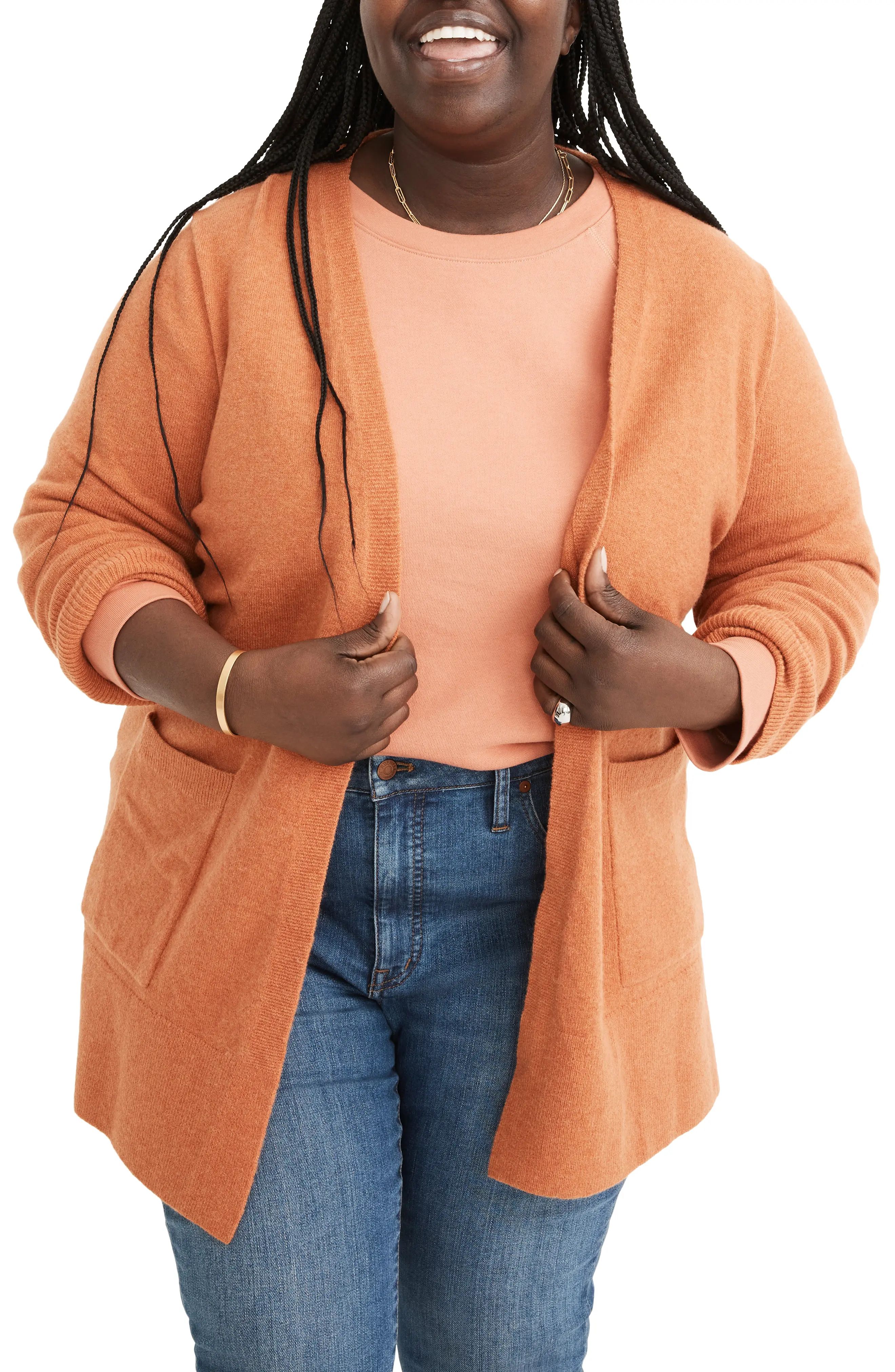Madewell Coziest Yarn Kent Cardigan, Size 2X in Heather Bonfire at Nordstrom | Nordstrom