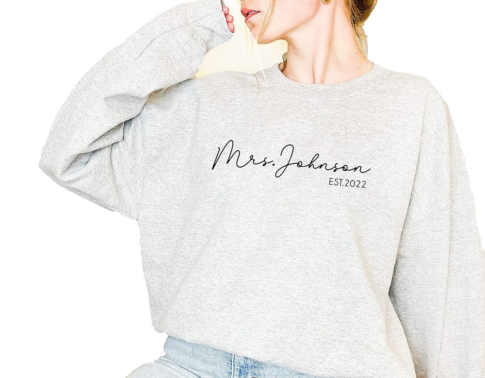 Amazon.com: Mrs Sweatshirt - Custom Mrs Sweatshirt - New Mrs - Honeymoon Pajamas - Wedding Gift -... | Amazon (US)