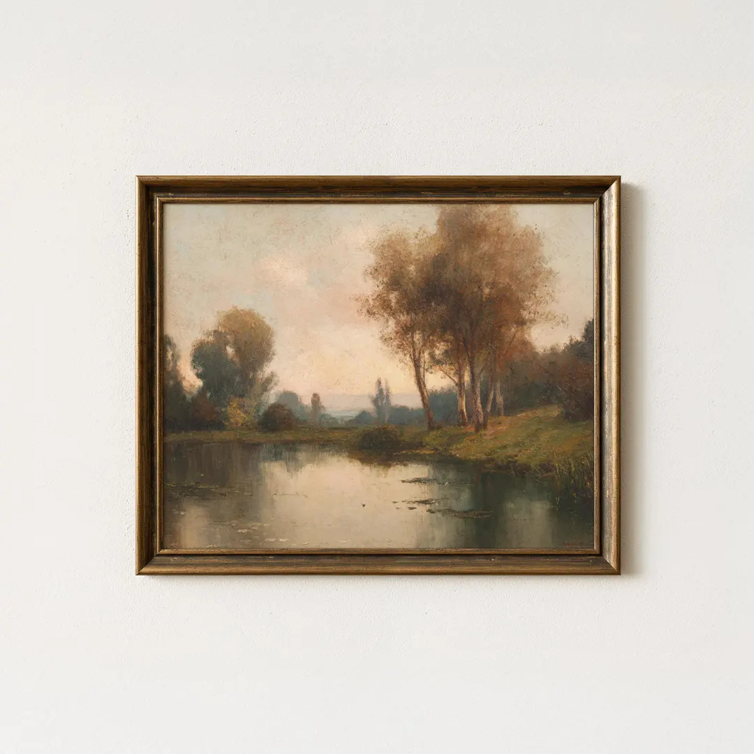 Golden Hour Pond Landscape Art Print: Vintage Autumn Scene (digital Download) - Etsy | Etsy (US)