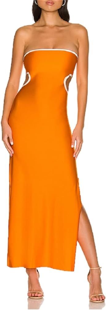 Sunloudy Women Tube Top Maxi Dress Sleeveless Backless Out Cut Waist Bodycon Long Dress Party Clu... | Amazon (US)