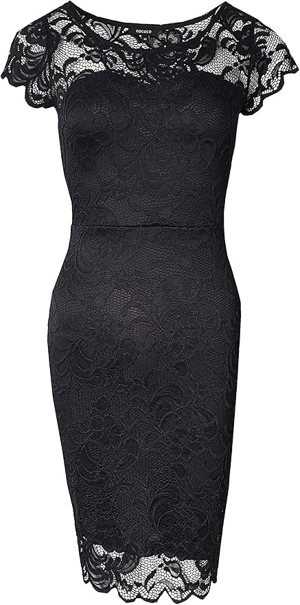 ODCOCD Women's Knee Length Short Sleeve Elegant Lace Dresses/Linning Dresses | Amazon (US)