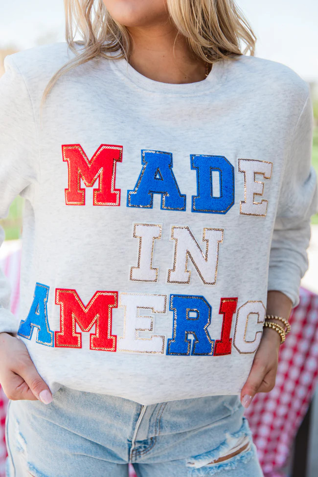 Made In America Chenille Patch Ash Graphic Sweatshirt | Pink Lily
