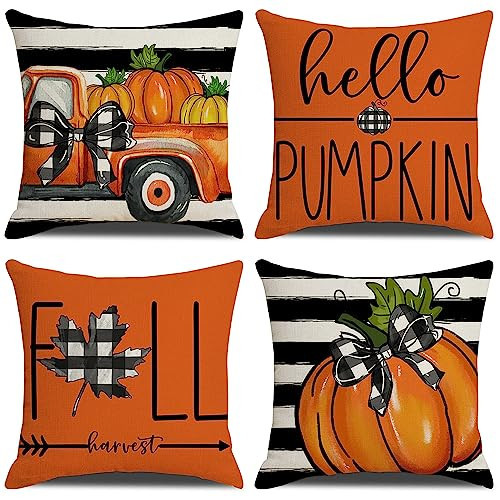 Fall Decorations for Home, Fall Pillow Covers 18x18 Set of 4, Thanksgiving Decorations Autumn Cushion Case for Couch | Amazon (US)
