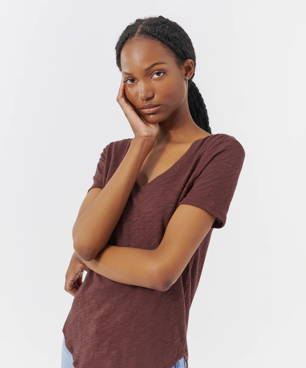 Slub Jersey Classic V-Neck Tee - Chocolate | ATM Collection