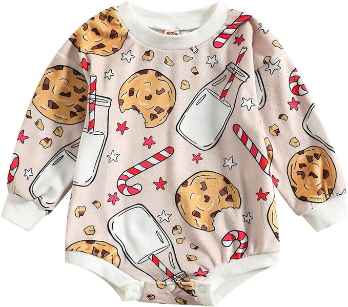 Cevoerf Infant Baby Girls Boys Christmas Outfit - Oversized Xmas Cookie Print Romper Sweatshirt C... | Amazon (US)
