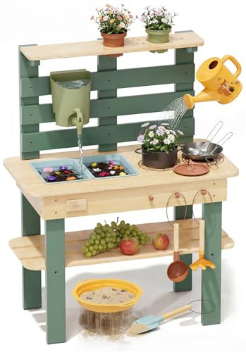 Lehoo Castle Mud Kitchen for Kids Outdoor, Wooden Play Kitchen with Real Faucet Sink, Pretend Play Kitchen Playset for Sensory Fun, Water, Cooking & Planting Toy for Toddler Boys Girls Ages 3+ | Amazon (US)