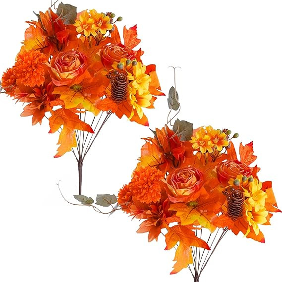 Anna's Whimsy 2 Pcs Fall Artificial Flowers, Fall Decor Silk Flowers Bouquet for Home Wedding Tha... | Amazon (US)