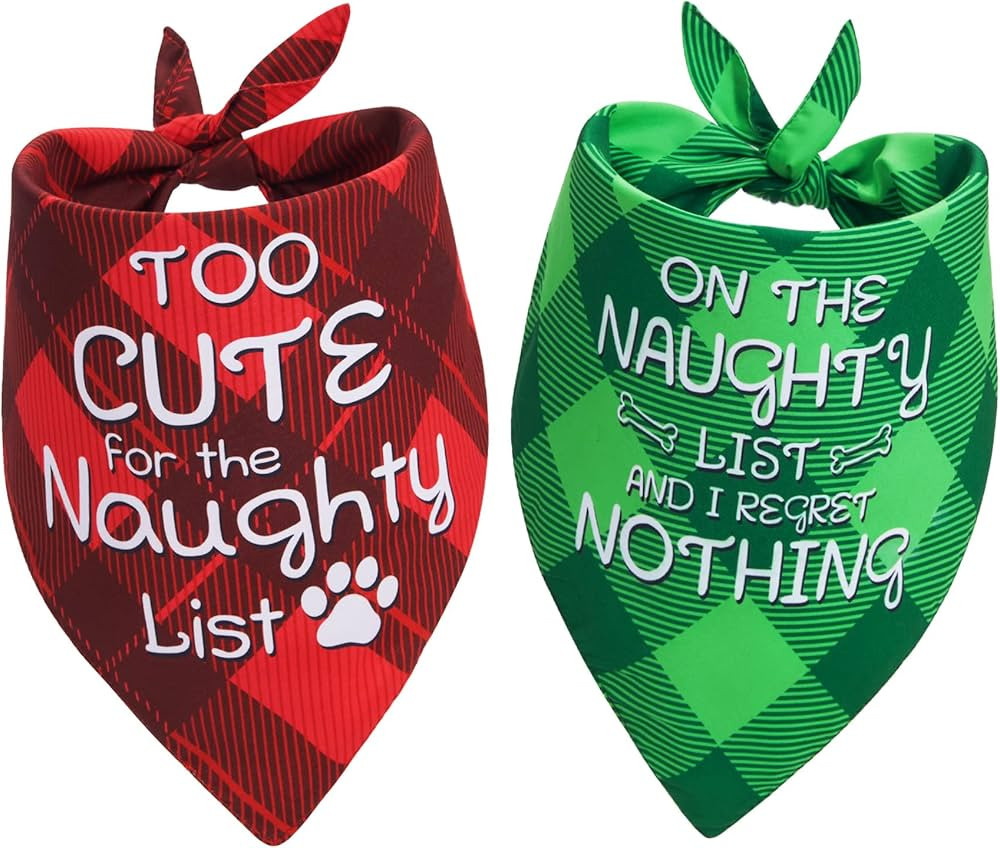 Christmas Dog Bandanas Funny, Dog Christmas Scarf 2 Packs, Pets Christmas Plaid Décor for Medium... | Amazon (US)
