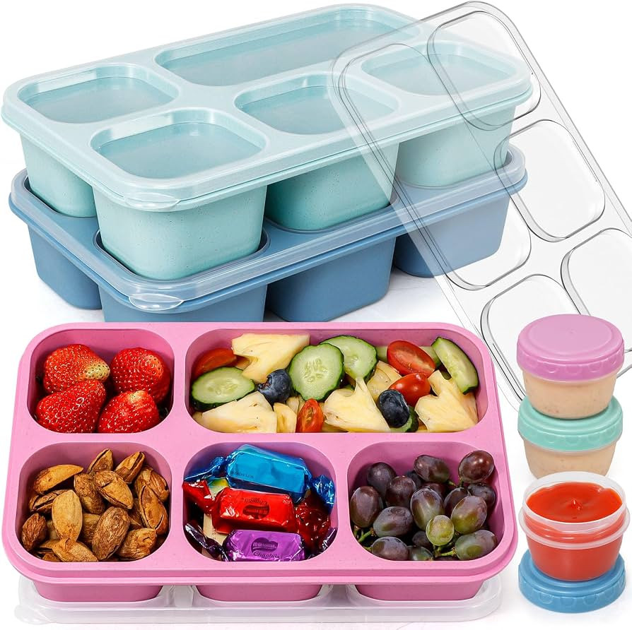 Caperci Bento Box Adult Lunchable Container - Reusable 3-Pack Snack Box Containers with 5-Compart... | Amazon (US)