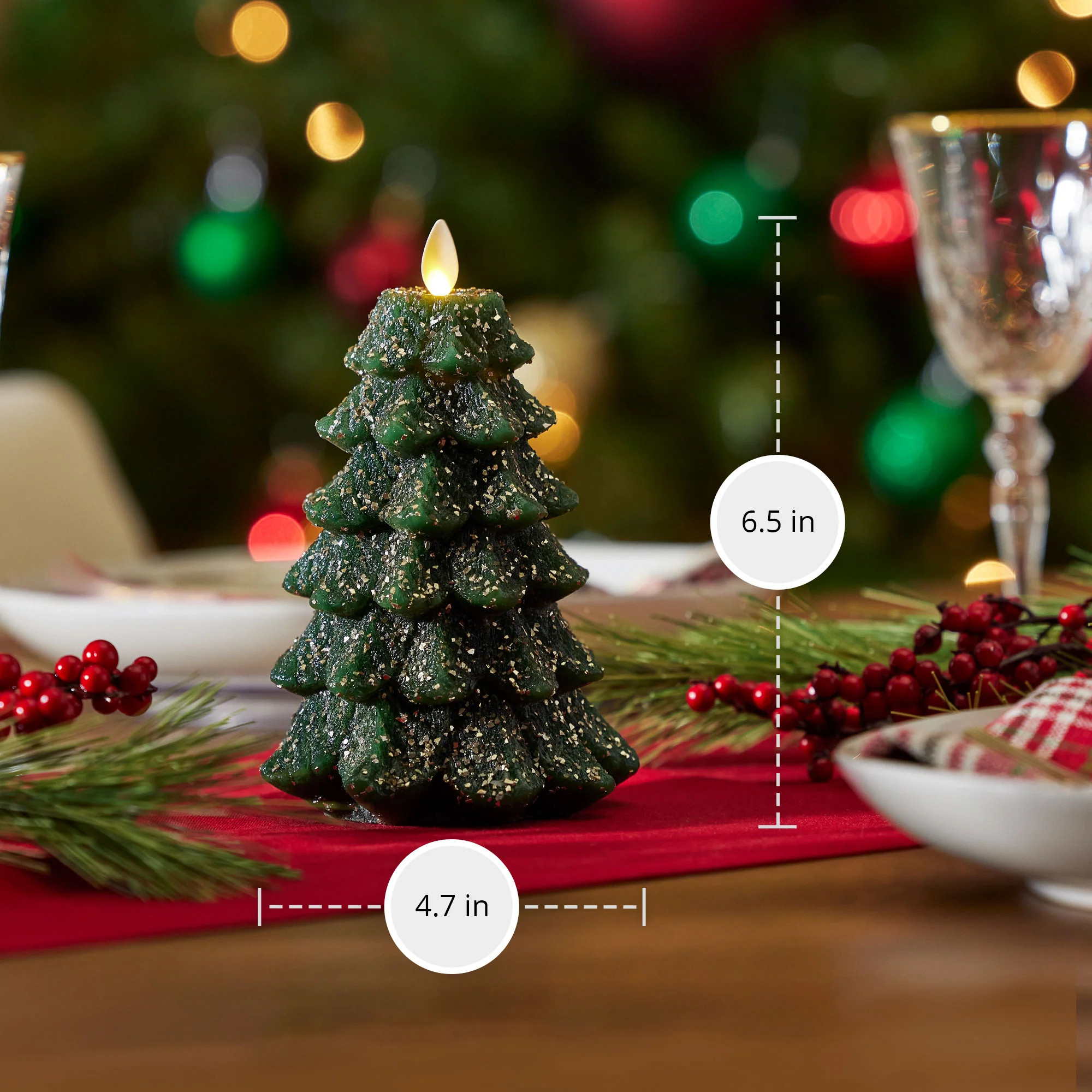 Green Glitter Holiday Tree Flameless Candle | Luminara