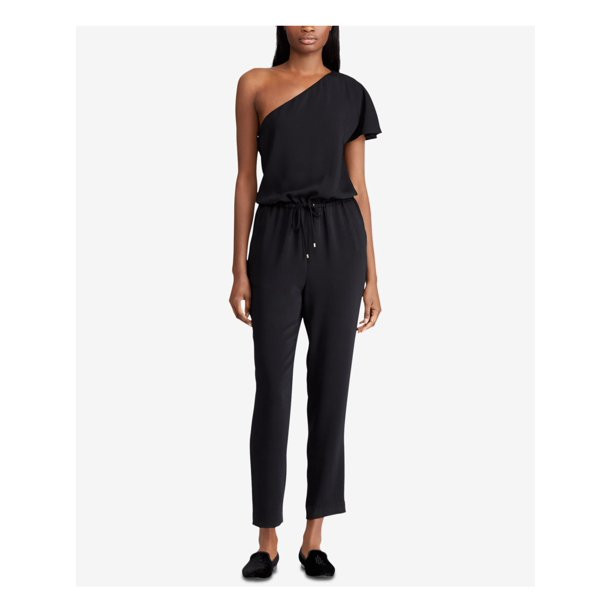RALPH LAUREN Womens Black Twill One Shoulder Short Sleeve Asymmetrical Neckline Jumpsuit  Size 18 | Walmart (US)