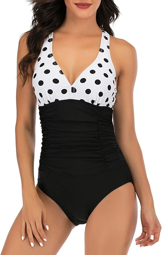 One Piece Swimsuit Women Tummy Control Cross Back Bathing Suit V Neck Adjustable Straps Ruched Sw... | Amazon (US)