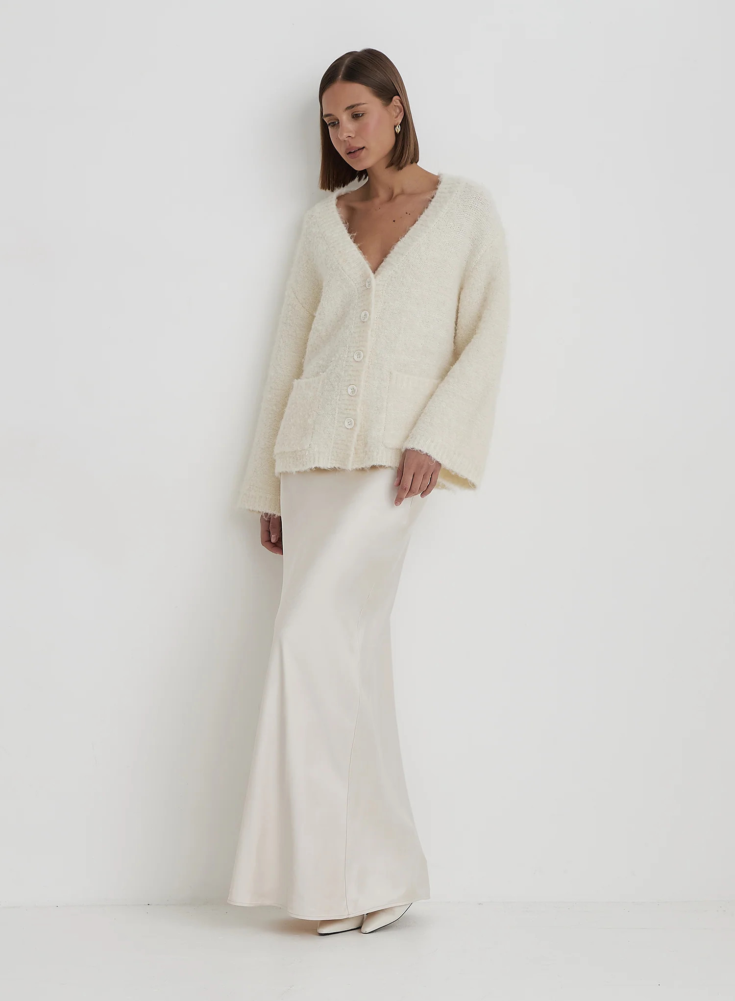 Cream Satin Maxi Skirt- Novah | 4th & Reckless