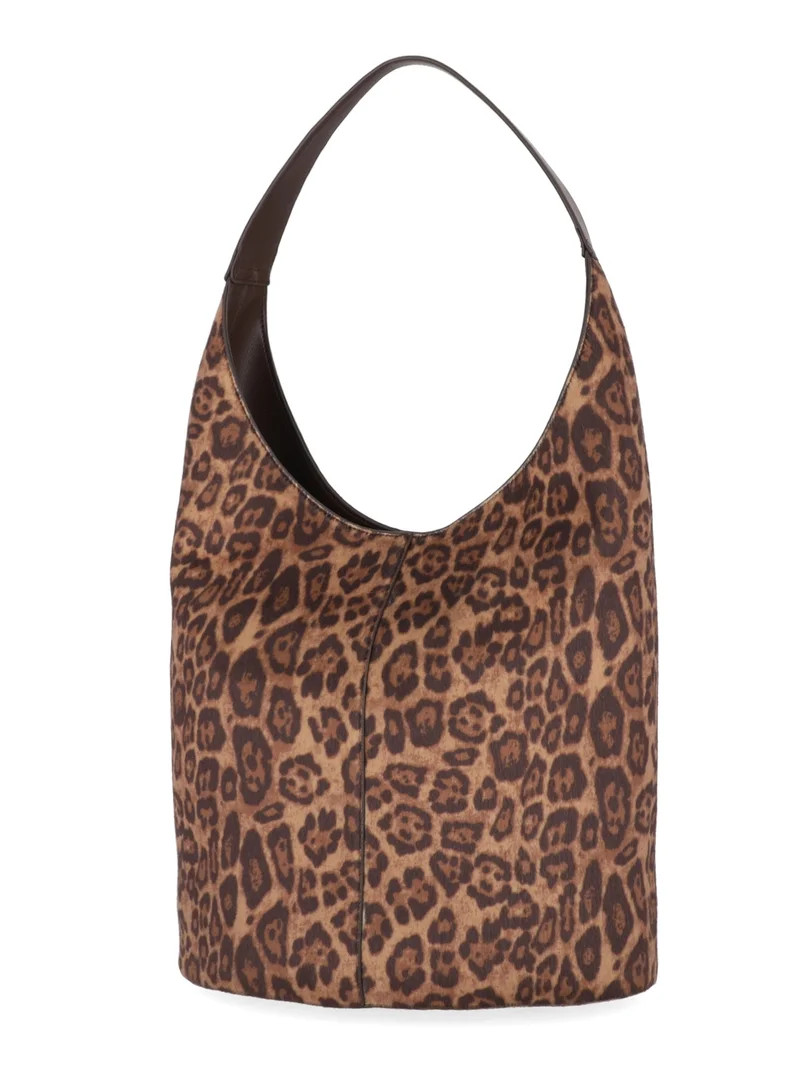 Scenario Women's Faux Suede Bucket Handbag, Leopard Print | Walmart (US)