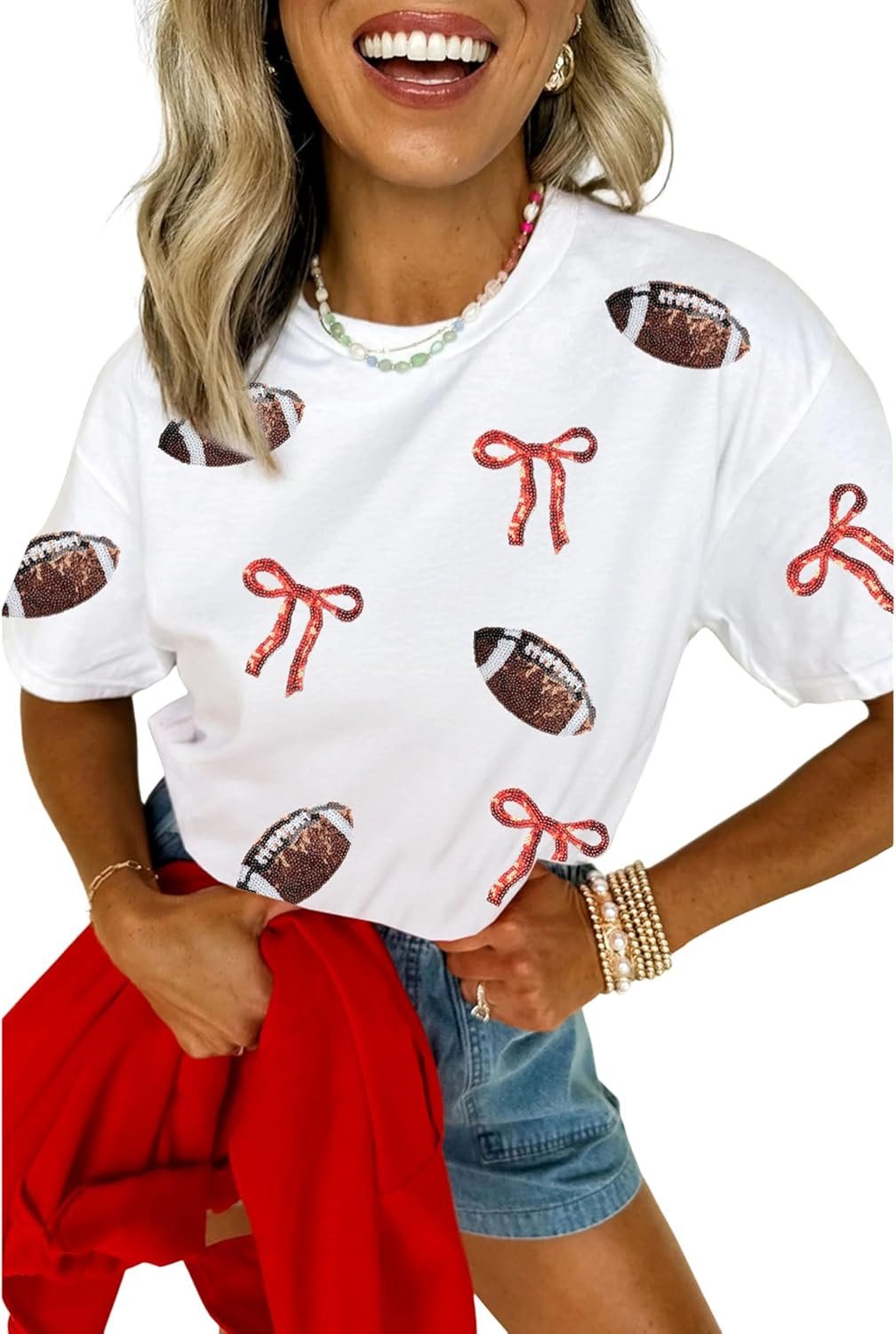 SELINK Womens Summer Short Sleeve Tops Sequin Printed T Shirts Graphic Tees | Amazon (US)