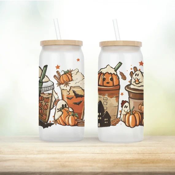 Custom Coffee Cup | Fall Coffee Cup | Iced Coffee Cup | Pumpkin Iced Coffee Cup | Glass Cup with ... | Etsy (US)