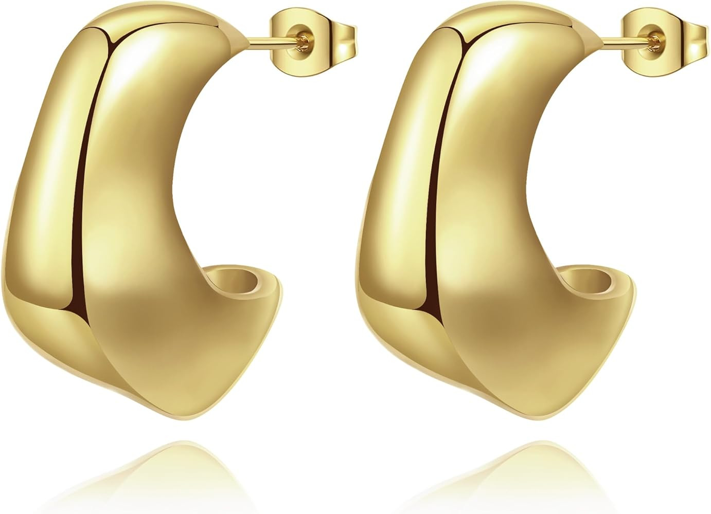 Chunky Gold Hoop Earrings for Women, Lightweight Stainless Steel Teardrop Open Hoops with 18K Rea... | Amazon (US)