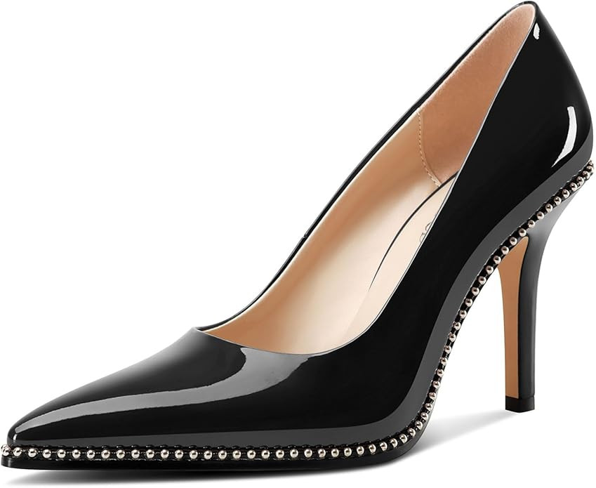 TNYNFBEB Womens Stiletto Mid Heel Pointed Toe Pumps Slip-on Sliver Beaded Prom Wedding Dress Basi... | Amazon (US)