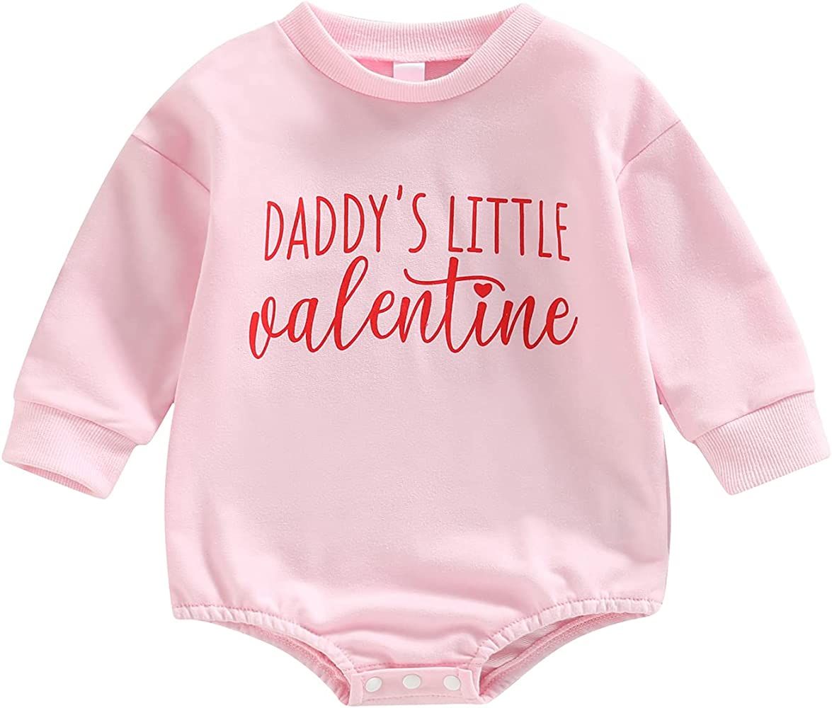 Baby Boy Girl First Valentine's Day Outfit Long Sleeve Crew Neck Sweatshirt Romper Love Heart One... | Amazon (US)