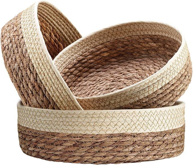 Handmade Woven Wicker Basket for Organizing and Storage, Woven Round Shelf Basket Set, Decorative... | Amazon (US)