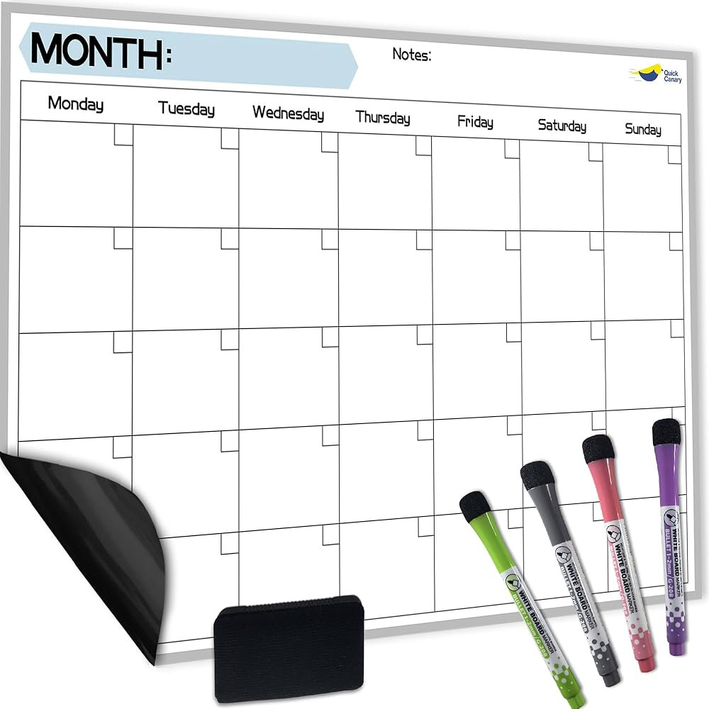 Monthly Magnetic Calendar for Refrigerator - 17x12” Dry Erase Fridge Calendar Magnet - Starts M... | Amazon (US)