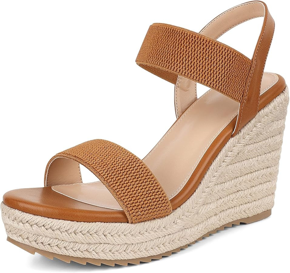 mikarka Women's Open Toe Espadrilles Wedge Sandal Slip On Elastic Ankle Strap Platform Sandals Dr... | Amazon (US)