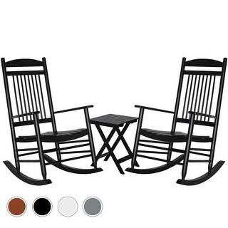 VEIKOUS 3-Piece Outdoor Rocking Chair Set Patio Wooden Rocker Bistro Set | Bed Bath & Beyond