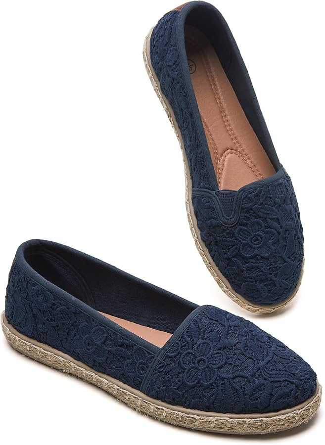 BABUDOG Women's Flats with Flower Embroideried,White Lace Ballet Flats,Comfortable Dress Flats | Amazon (US)