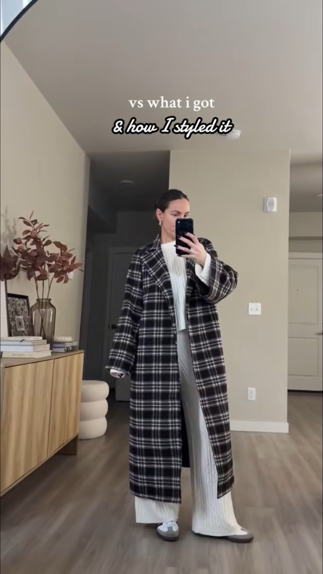 the viral amazon cable knit loungewear set and oversized plaid coat.  i'm 5'7 wearing Small  suede tote bag in coffee color 