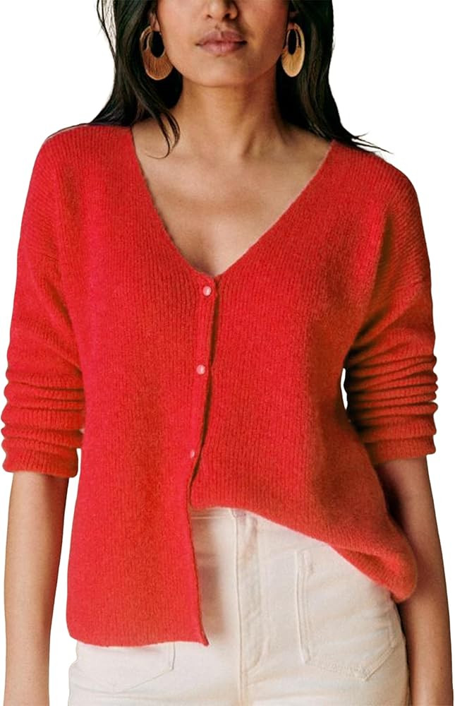 Lviefent Women Knit Cardigans Casual V Neck Long Sleeve Button Down Sweater Cardi Jumper Layer To... | Amazon (US)