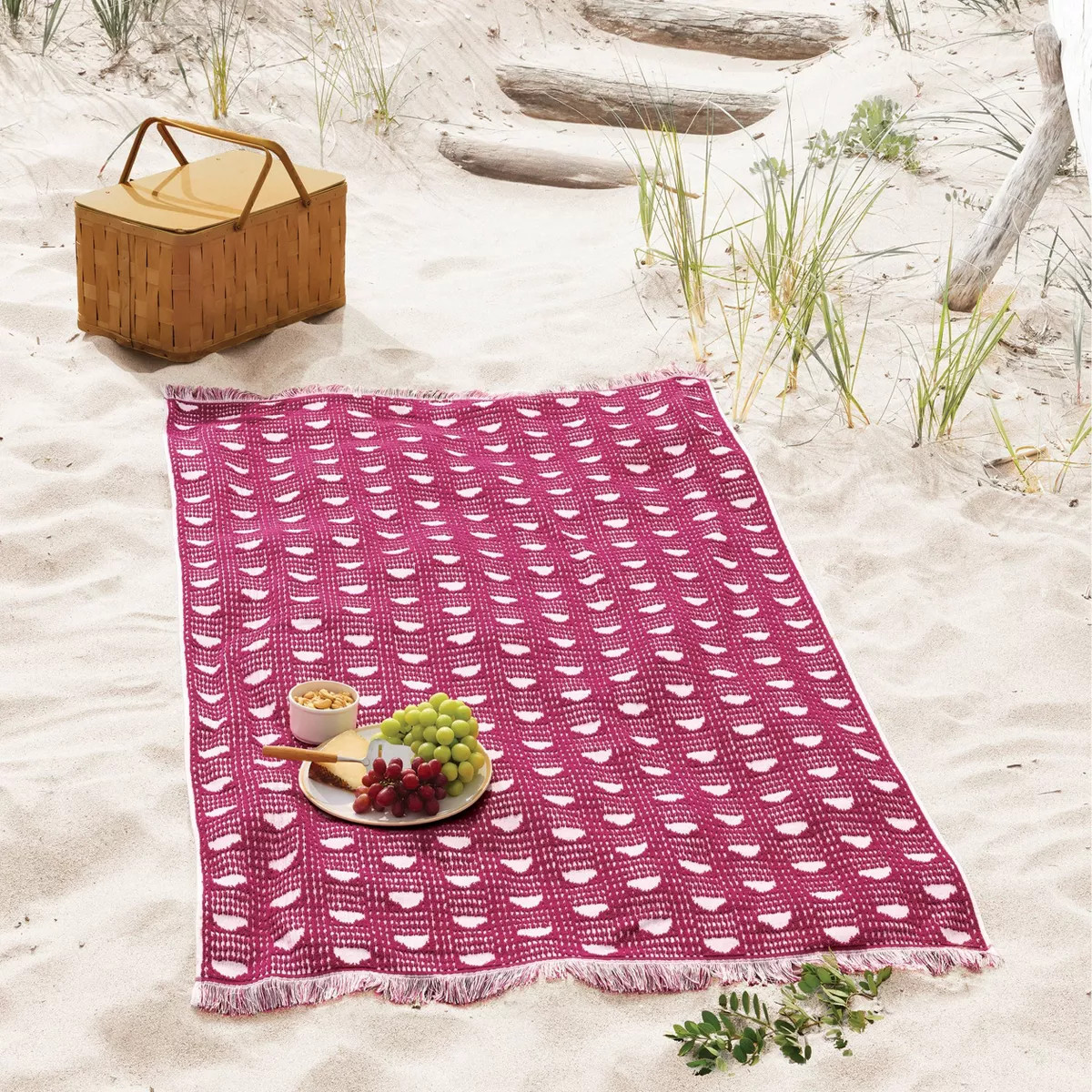 40"x72" Ikat Terry Oversized Beach Towel with Fringes Pink - Threshold™ | Target
