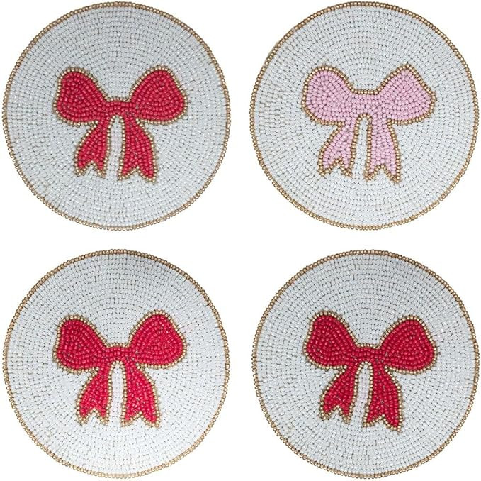 Folkulture Beaded Coasters for Drinks | Set of 4 (4") Round Decorative Bar Coasters for Table Dé... | Amazon (US)