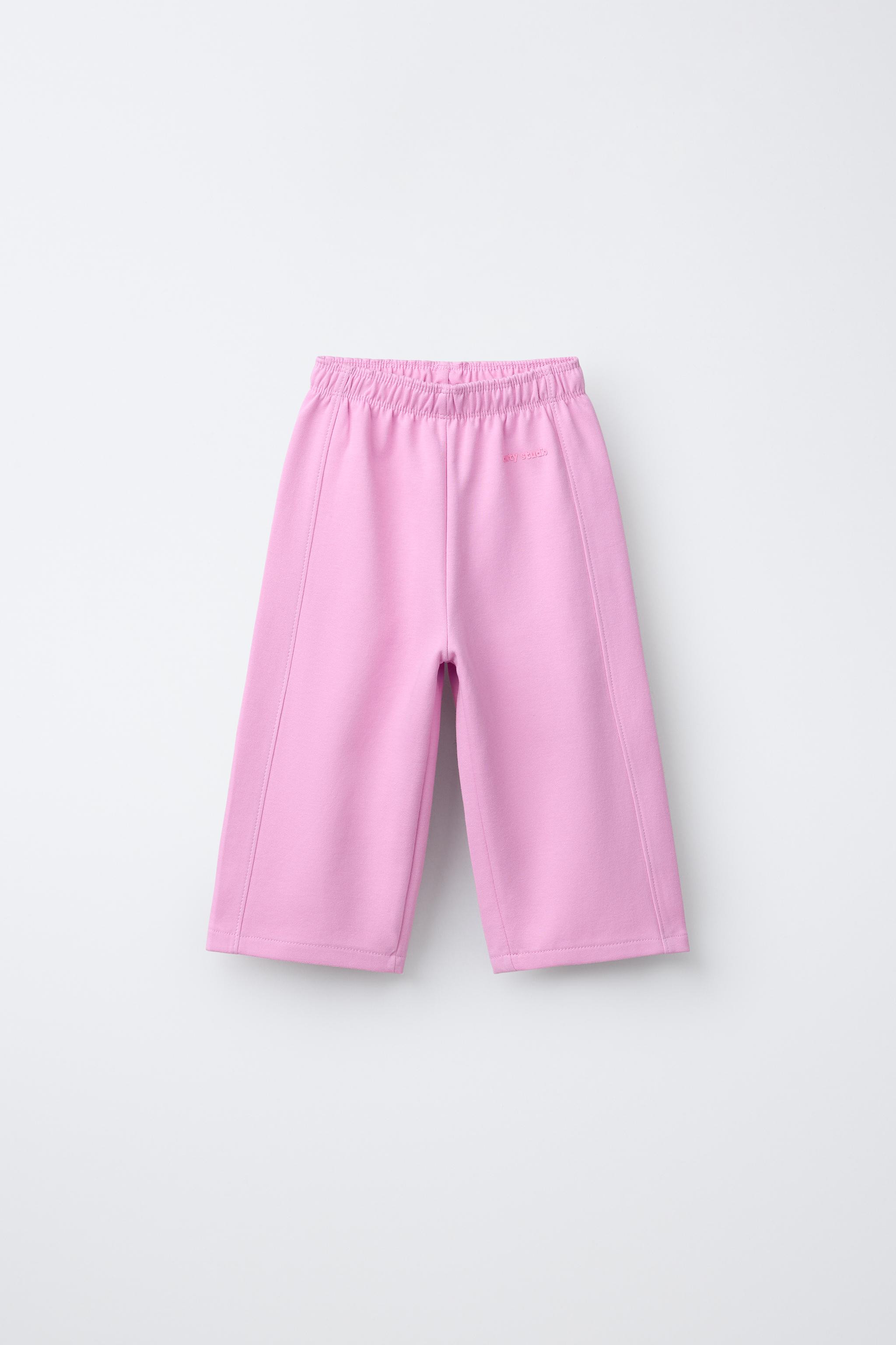 WIDE LEG INTERLOCK RAISED TEXT PANTS | Zara US