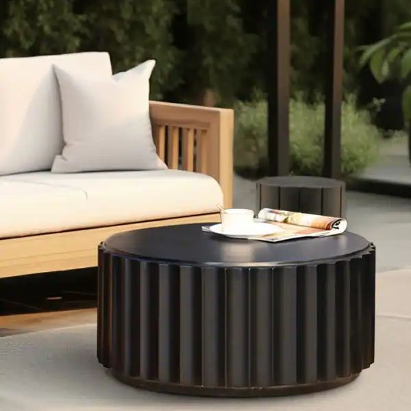 Black Cement Round Coffee Table for Indoor or Outdoor - 27.5" Diameter | Bed Bath & Beyond
