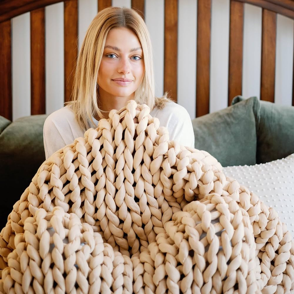 Nuzzie Chunky Knit Blanket - Breathable, Cooling, Hand Made Knit Throw Blanket for Sleep - Machin... | Amazon (US)