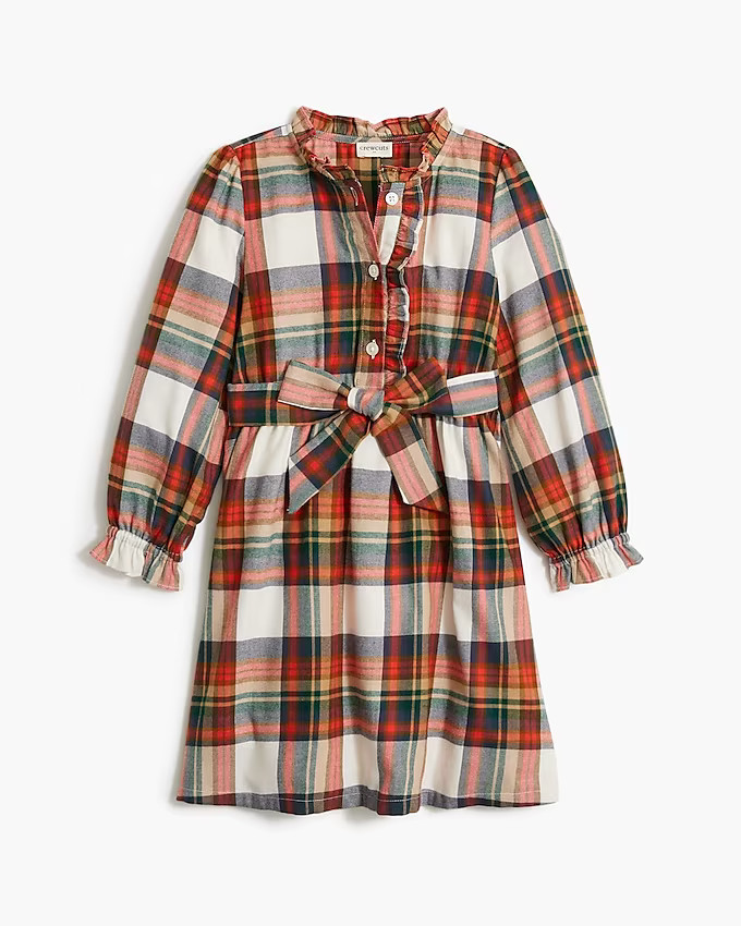 Girls' tie-waist flannel dress | Jcrew Factory | Girls Fall Photos Outfit | Fall Family Photoshoot  | J.Crew Factory