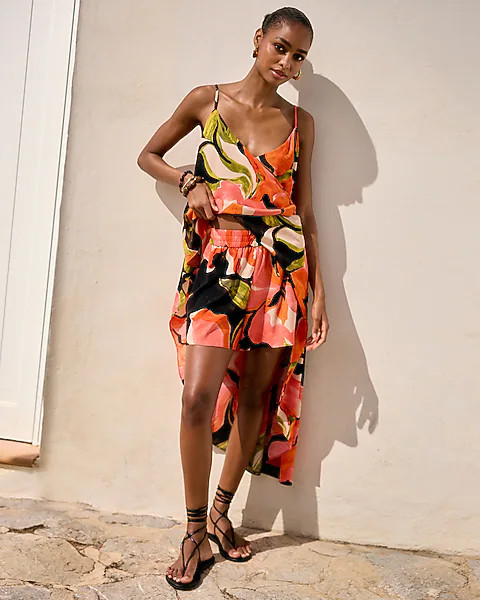 Printed High Waisted Pull On Shorts | Express