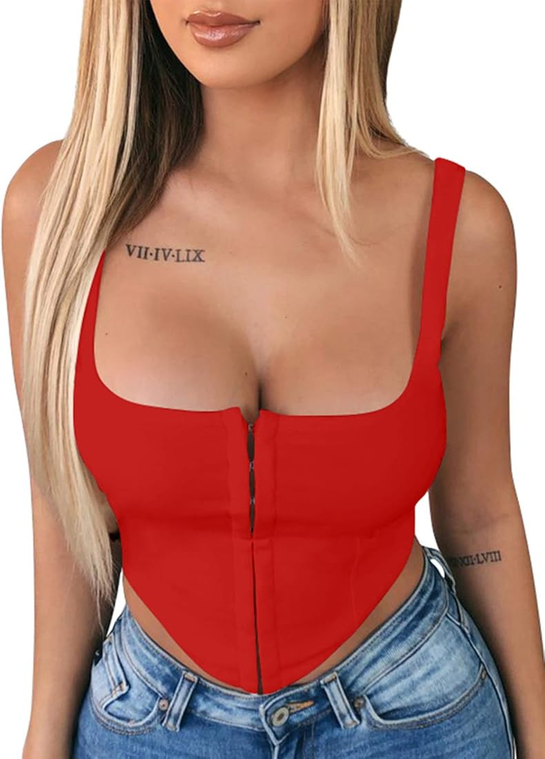 TOB Women's Sexy Sleeveless Central Single-Row Clasp Club & Night Out Crop Tank Top | Amazon (US)